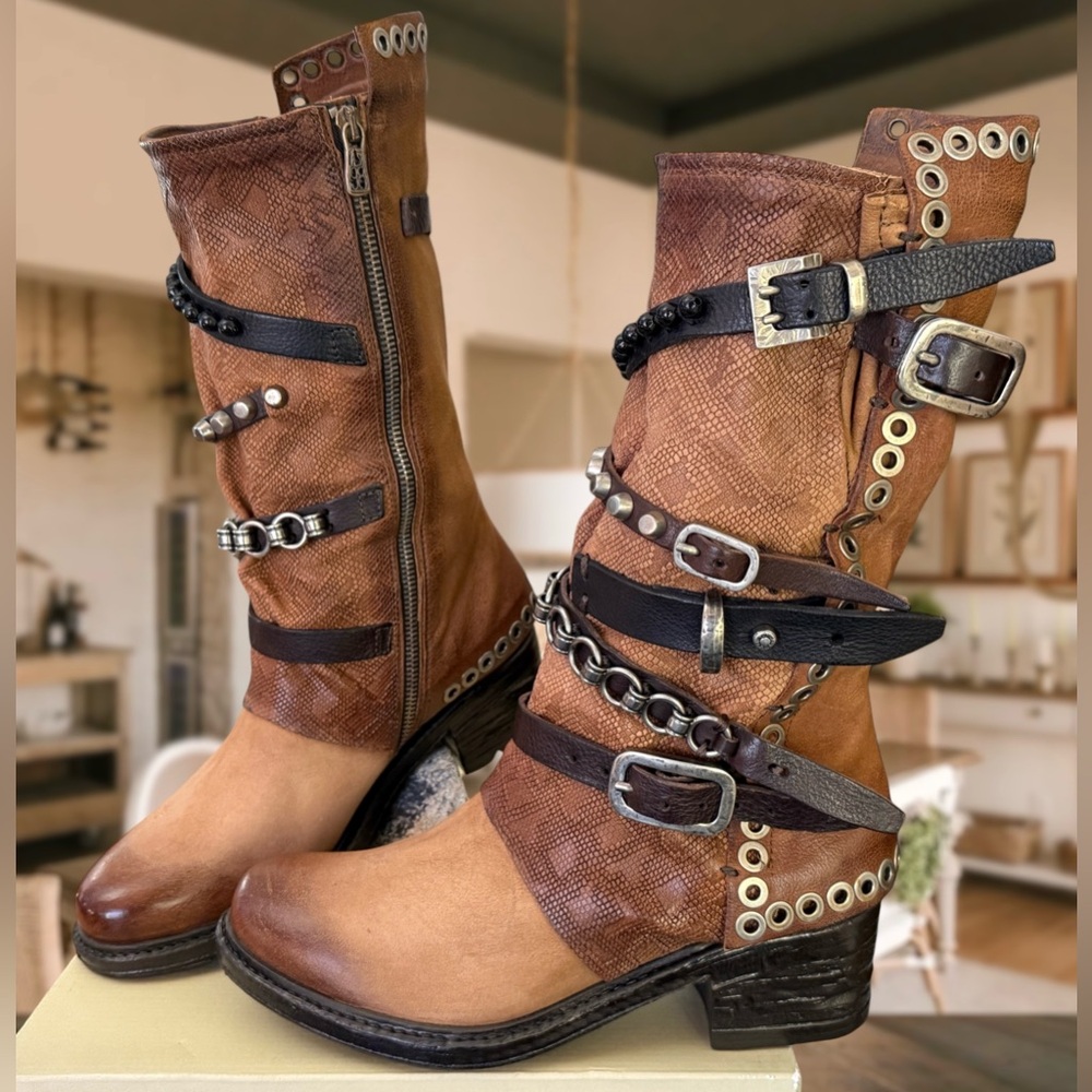 A.S.98 Rock N Roll Italian Leather Women’s Moto Boots • Sz 9 • New in Box
